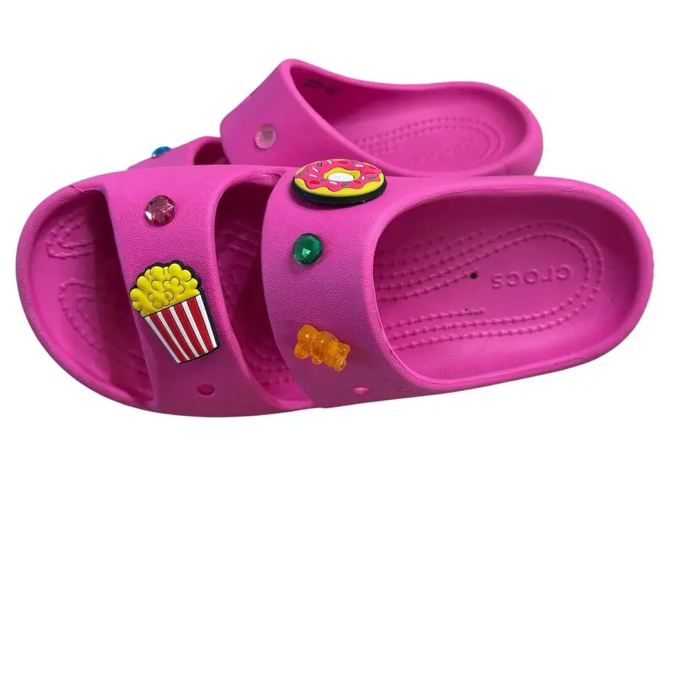 Crocs Pink Slide Sandals Girls 3 Comfy Waterproof Charms Summer Shoes Kids Color